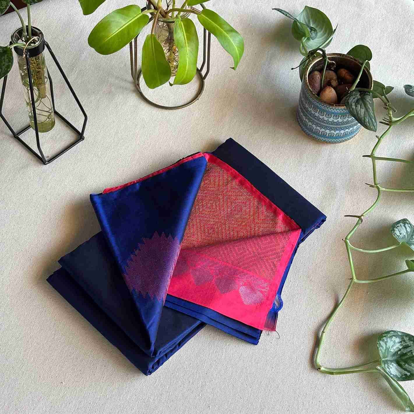 Handloom Kanchipuram Softsilk (Navy & Reddish Pink)