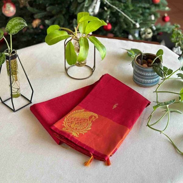 Handloom Kanchipuram Softsilk saree (Red) - Image 2