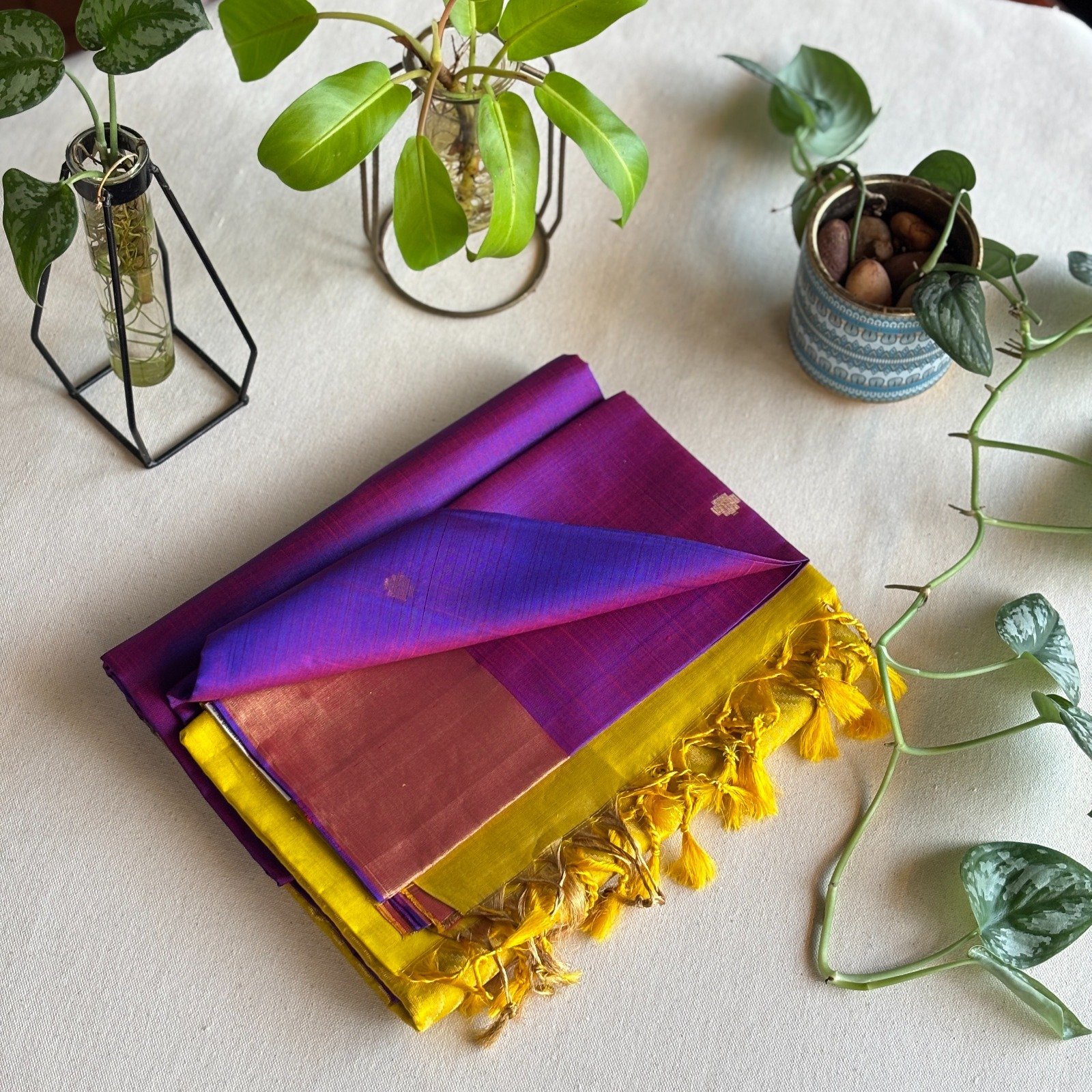 Handloom Kanchipuram Softsilk saree (Violet &Yellow)