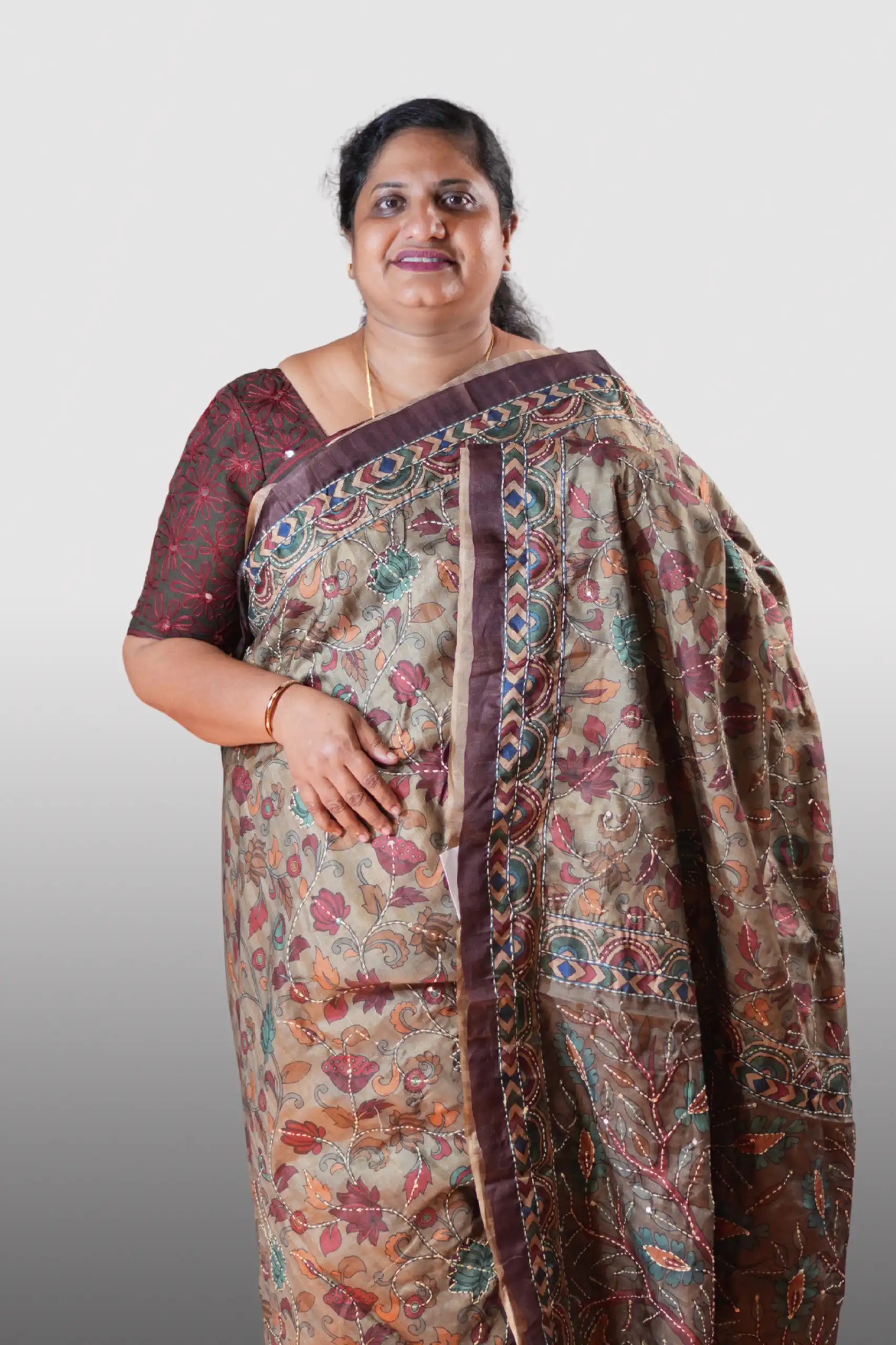 Semi Silk With Digital Prints And Kantha Works (GVS 4059)
